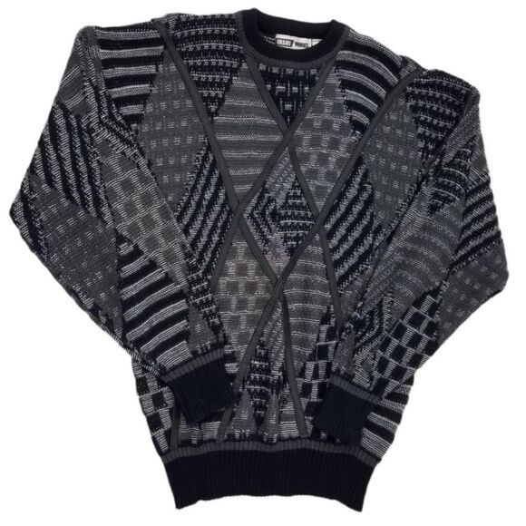 VTG, 80s Urban Works  Blend Sweater-Leather Trimmed Gray Black Size 8 Unisex - Picture 1 of 9